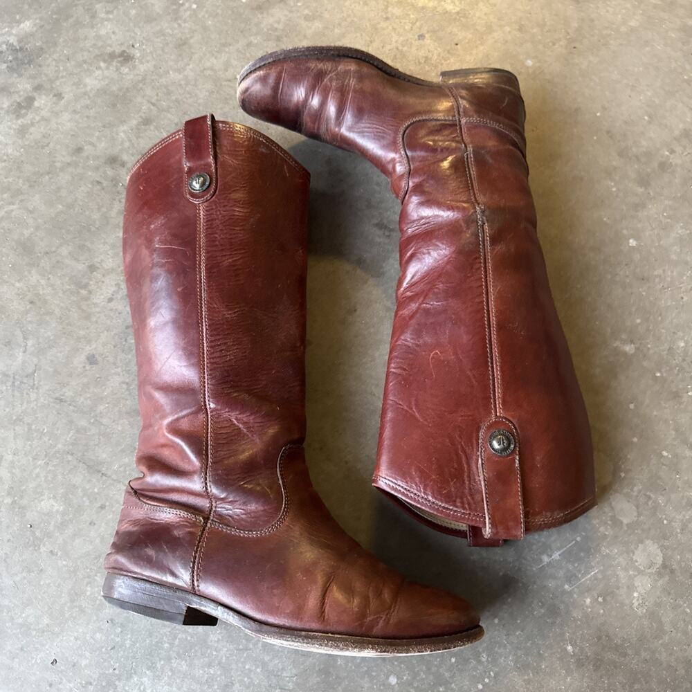 Frye Boots Melissa‎ Button Tall Leather Riding Western 77167 Redwood Merlot 7B